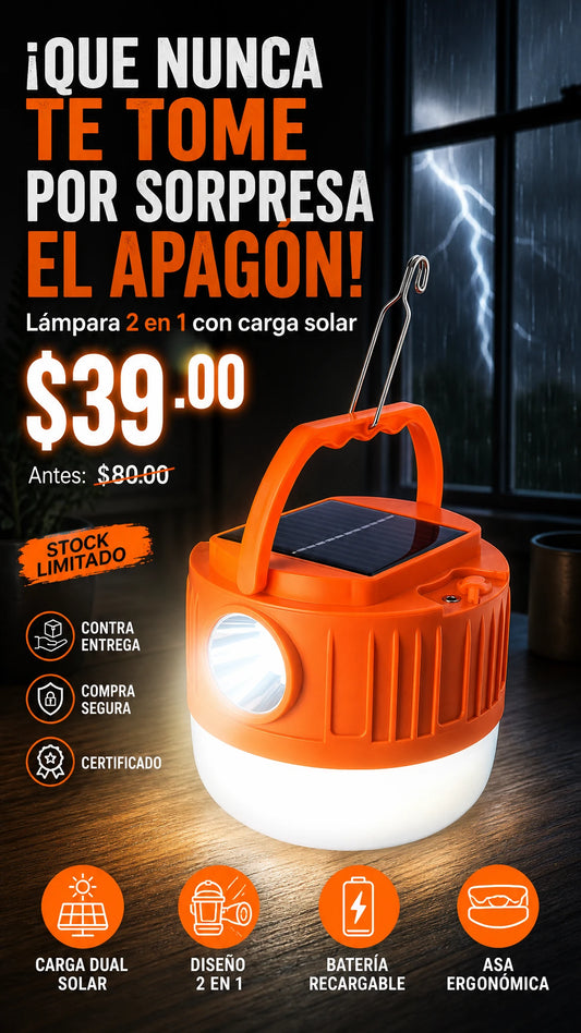 Lámpara LED Recargable con Panel Solar 2 en 1