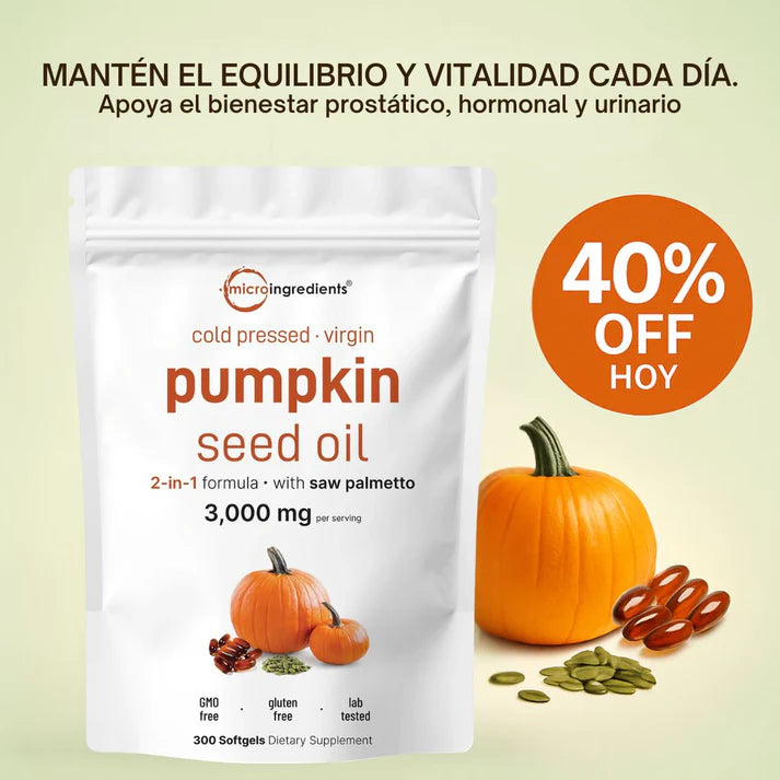 Aceite de Semilla de Calabaza + Saw Palmetto | Apoyo natural para tu bienestar prostatico y hormonal