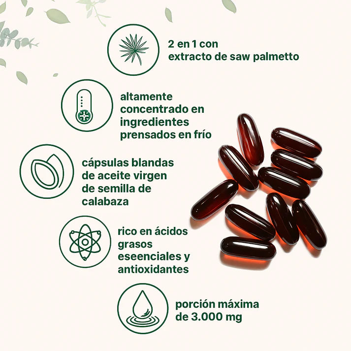 Aceite de Semilla de Calabaza + Saw Palmetto | Apoyo natural para tu bienestar prostatico y hormonal