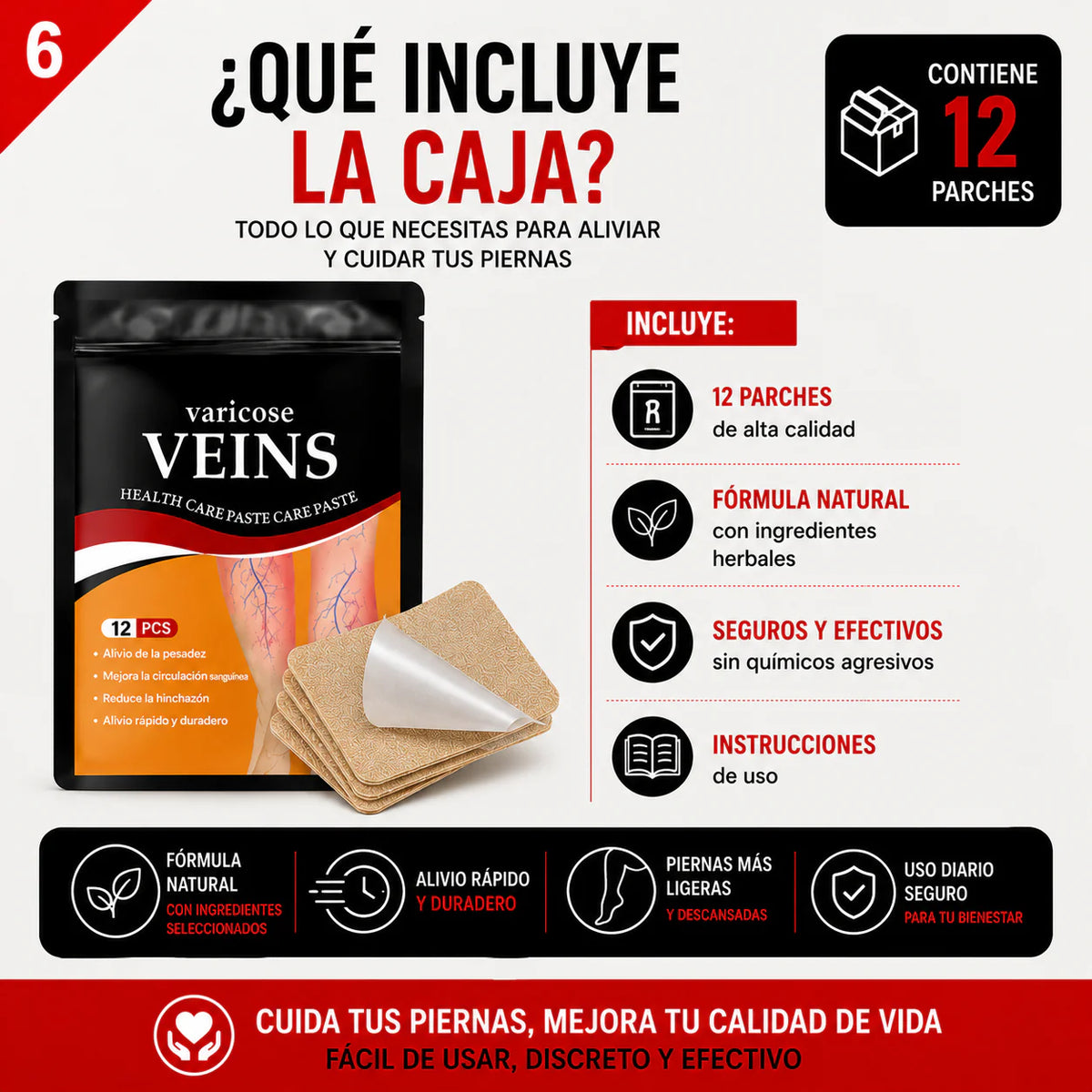 Parches Varices™ Alivio Diario, Sensación de Ligereza y Bienestar Desde la Primera Aplicación