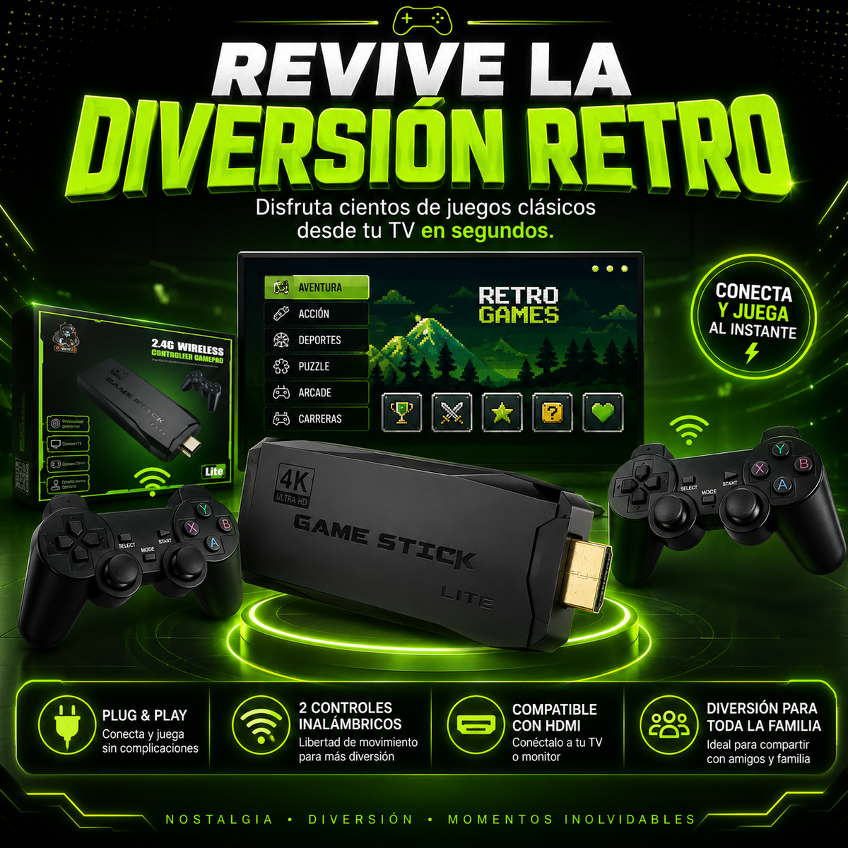 🎮 Game Stick™ Convierte tu TV en una consola de juegos