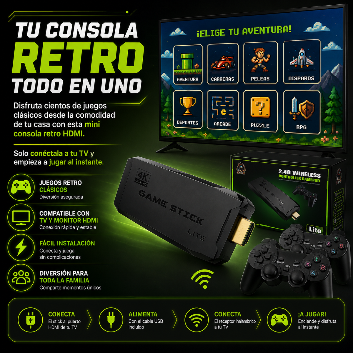 🎮 Game Stick™ Convierte tu TV en una consola de juegos