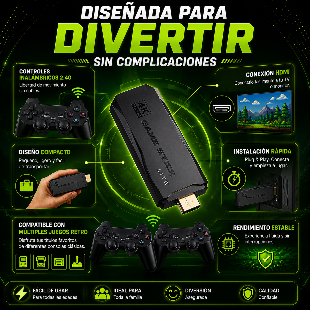 🎮 Game Stick™ Convierte tu TV en una consola de juegos