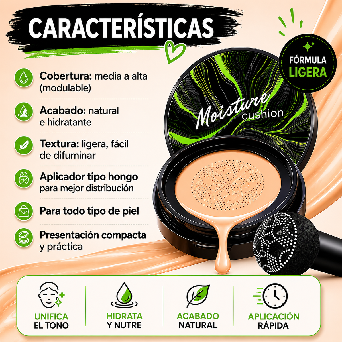 Moisture Cushion™ ✨ Base Cushion Hidratante de Alta Cobertura