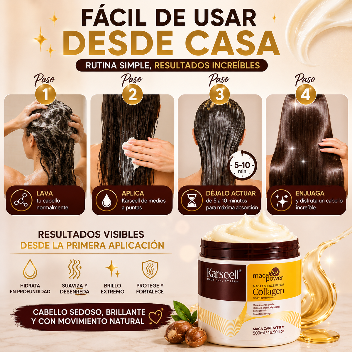 Karsell™ Repara el cabello seco, dañado y teñido desde el primer uso.