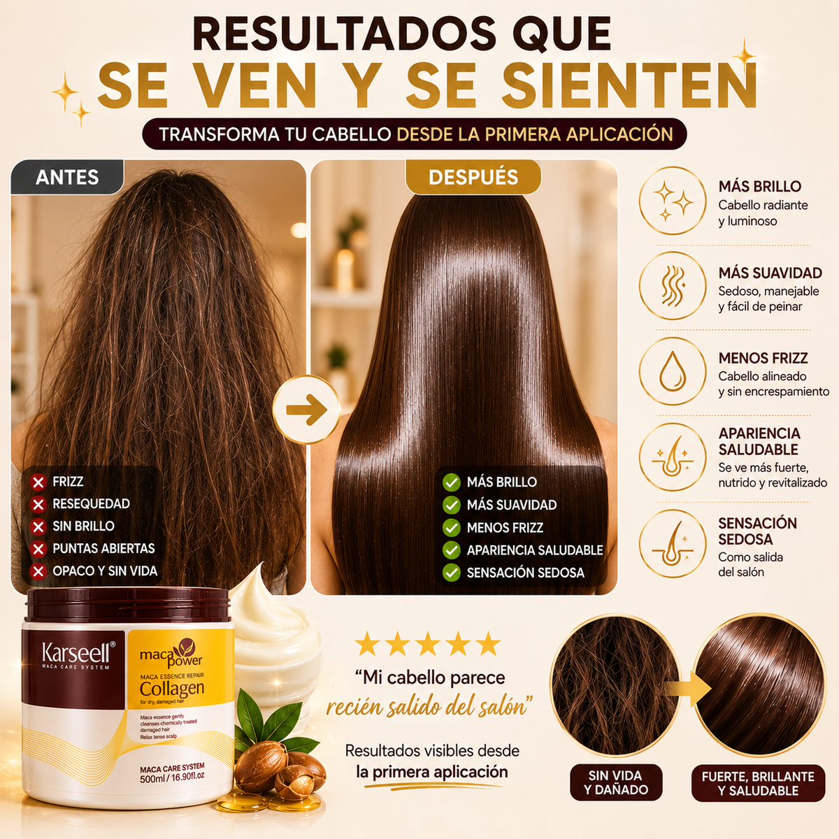 Karsell™ Repara el cabello seco, dañado y teñido desde el primer uso.