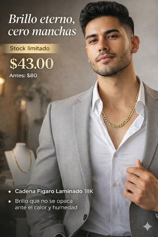 Cadena Fígaro Dorada 18K Estilo Premium